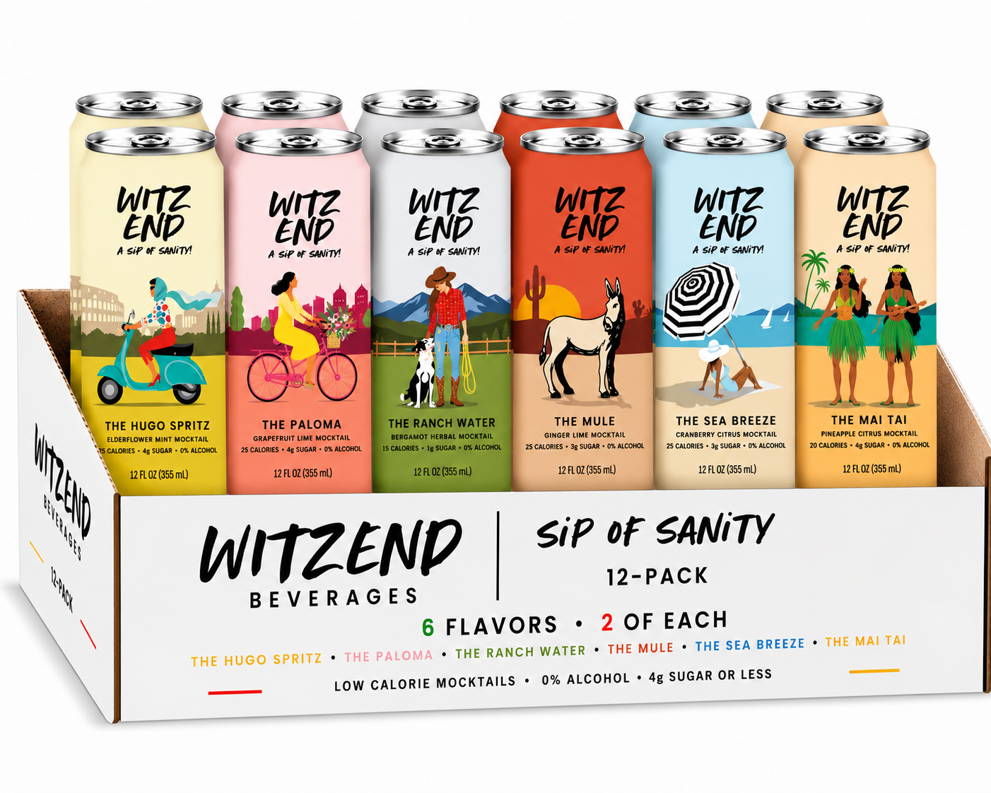 Variety 12 Pack/ 2 of each Flavor Witzend Mocktails 12oz slim cans